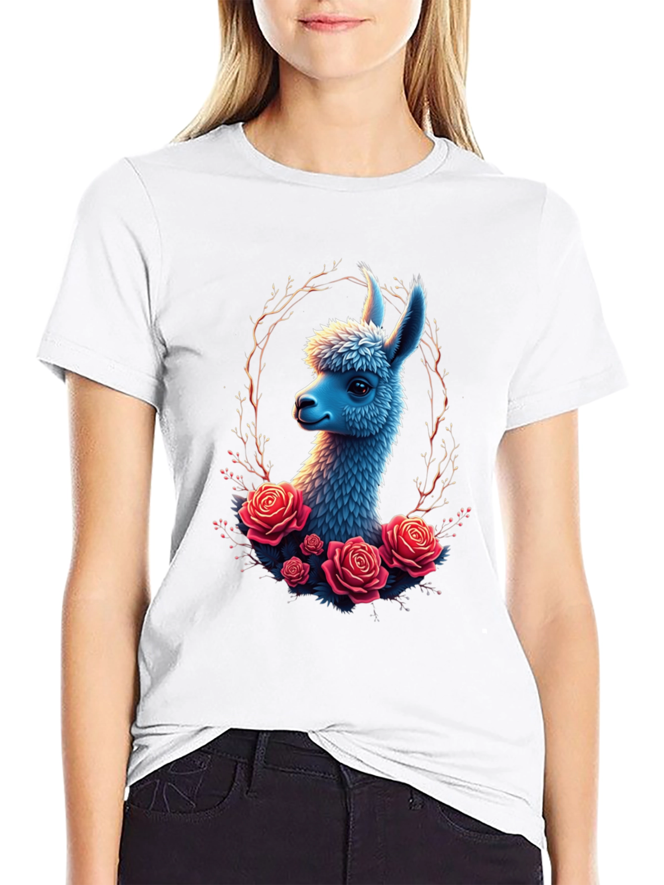 Llama & Roses Graphic Black T-Shirt