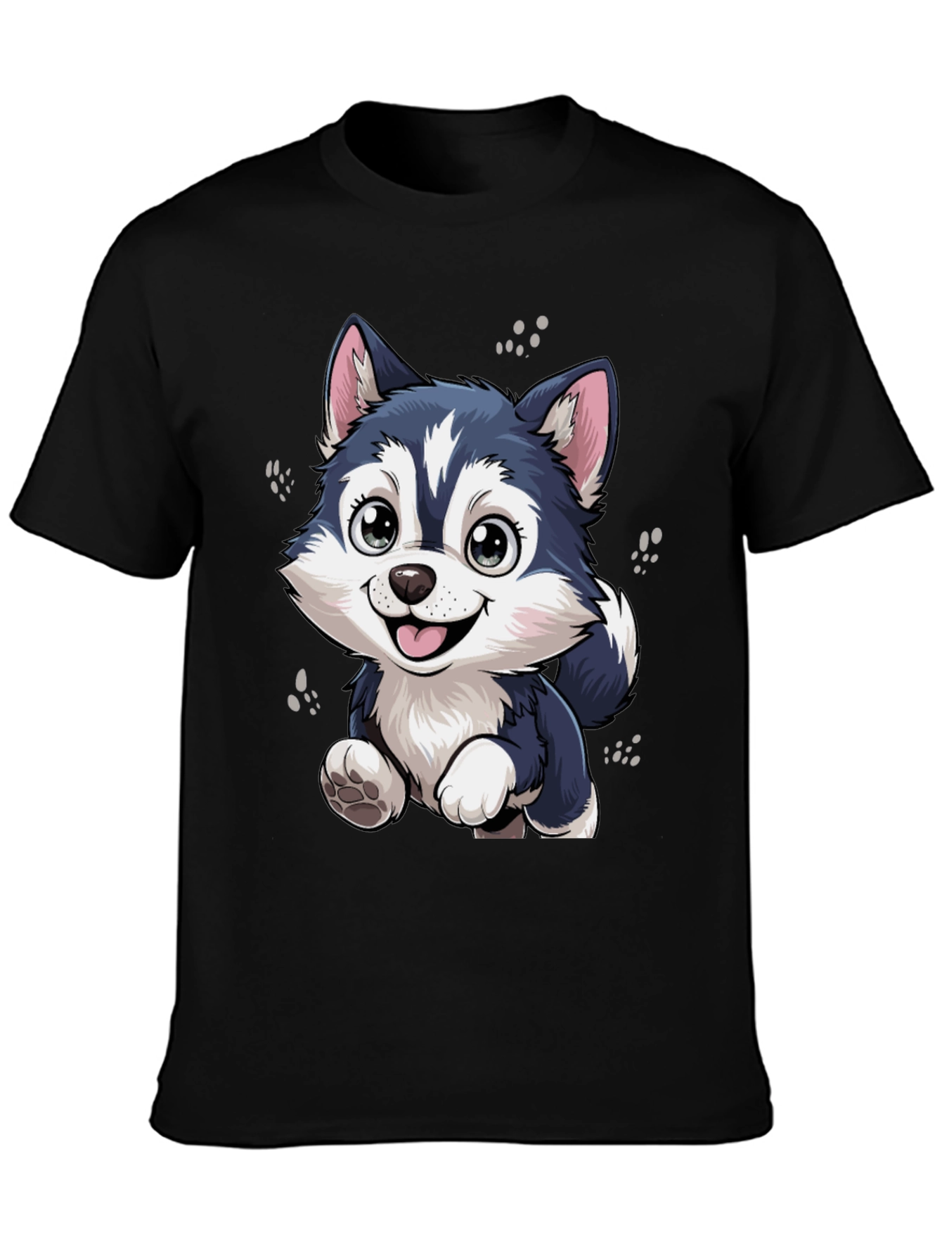 Cute Husky Puppy Graphic Black T-Shirt