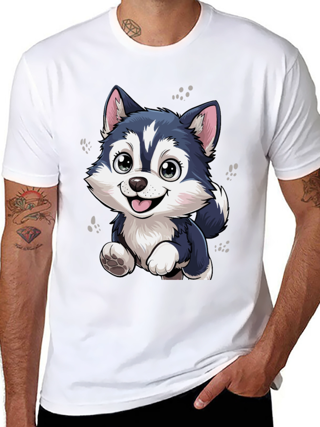 Cute Husky Puppy Graphic Black T-Shirt