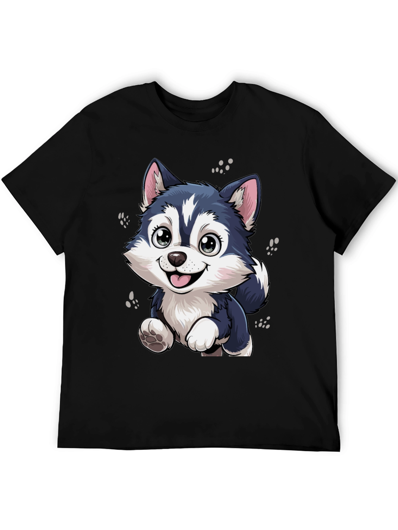 Cute Husky Puppy Graphic Black T-Shirt