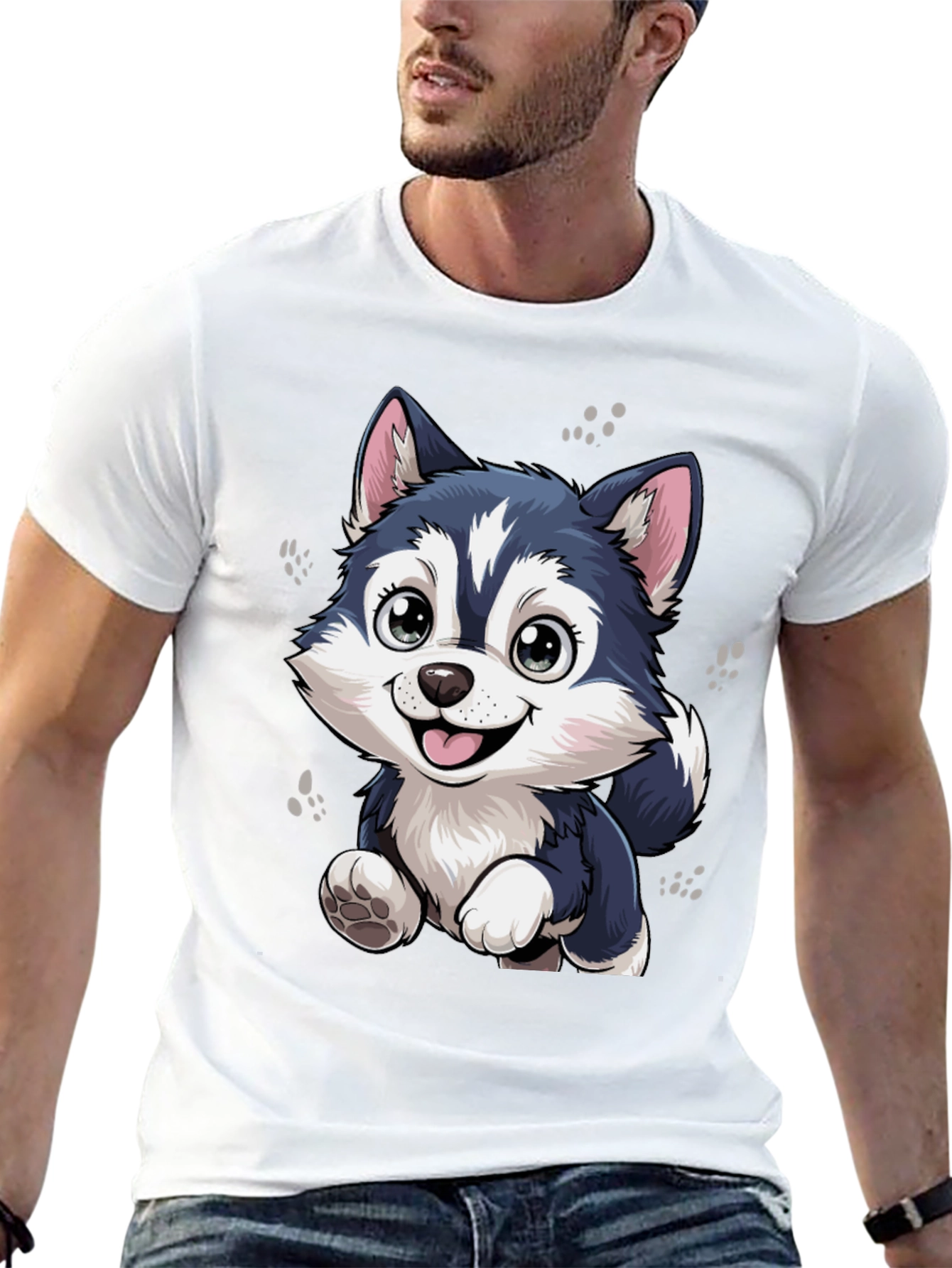 Cute Husky Puppy Graphic Black T-Shirt