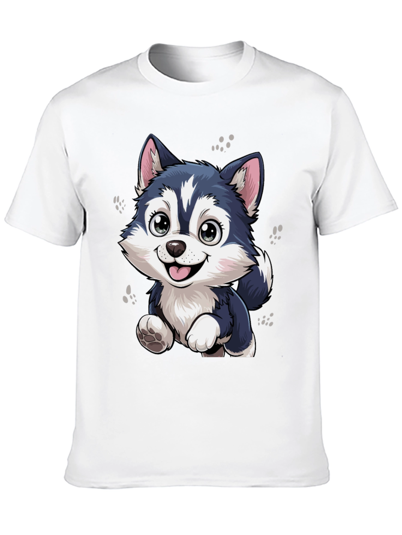 Cute Husky Puppy Graphic Black T-Shirt