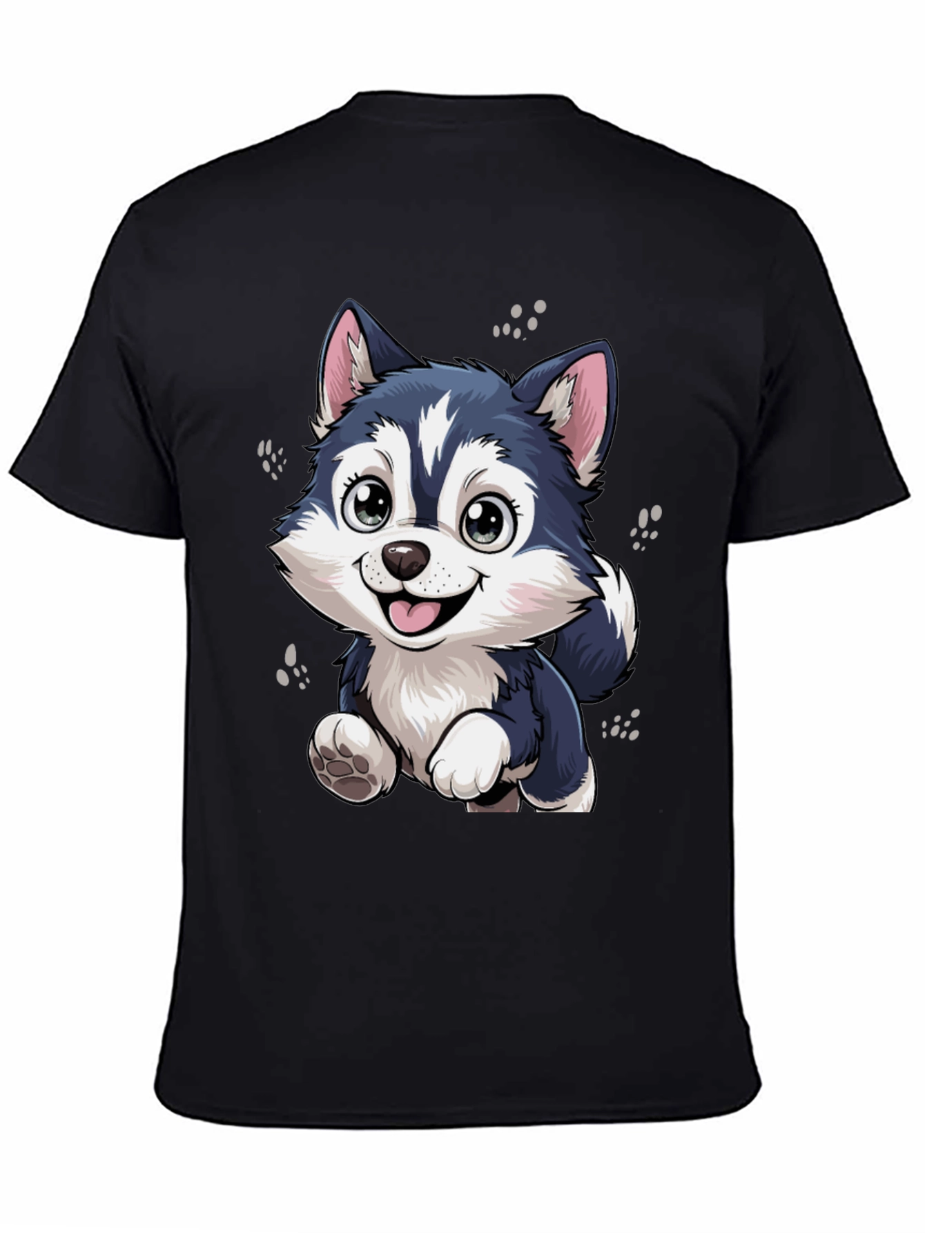 Cute Husky Puppy Graphic Black T-Shirt