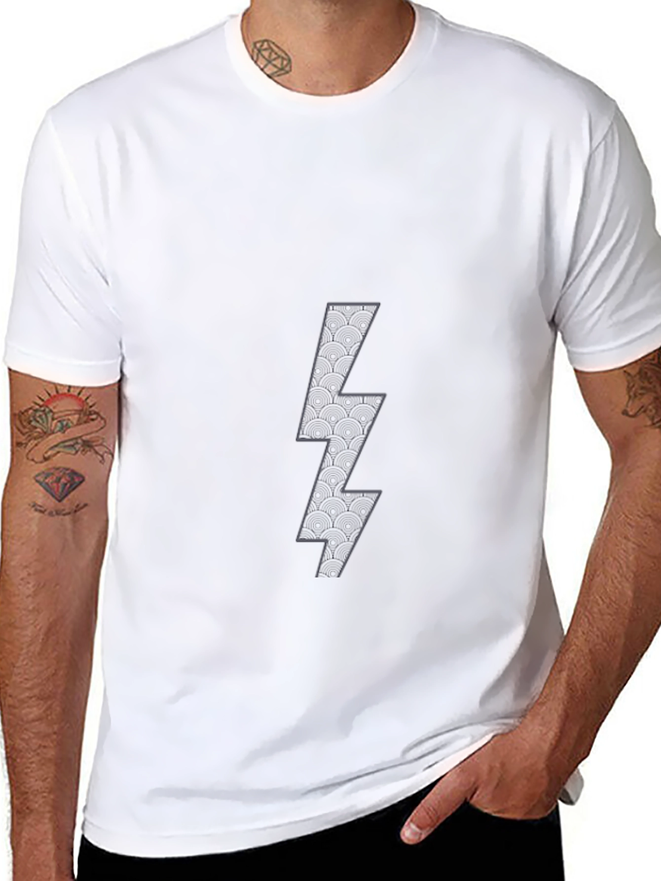 Mens Black T-Shirt with Lightning Bolt Graphic