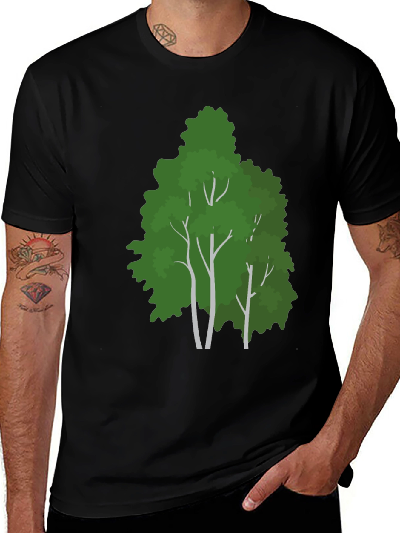 Mens Black T-Shirt with Tree Graphic