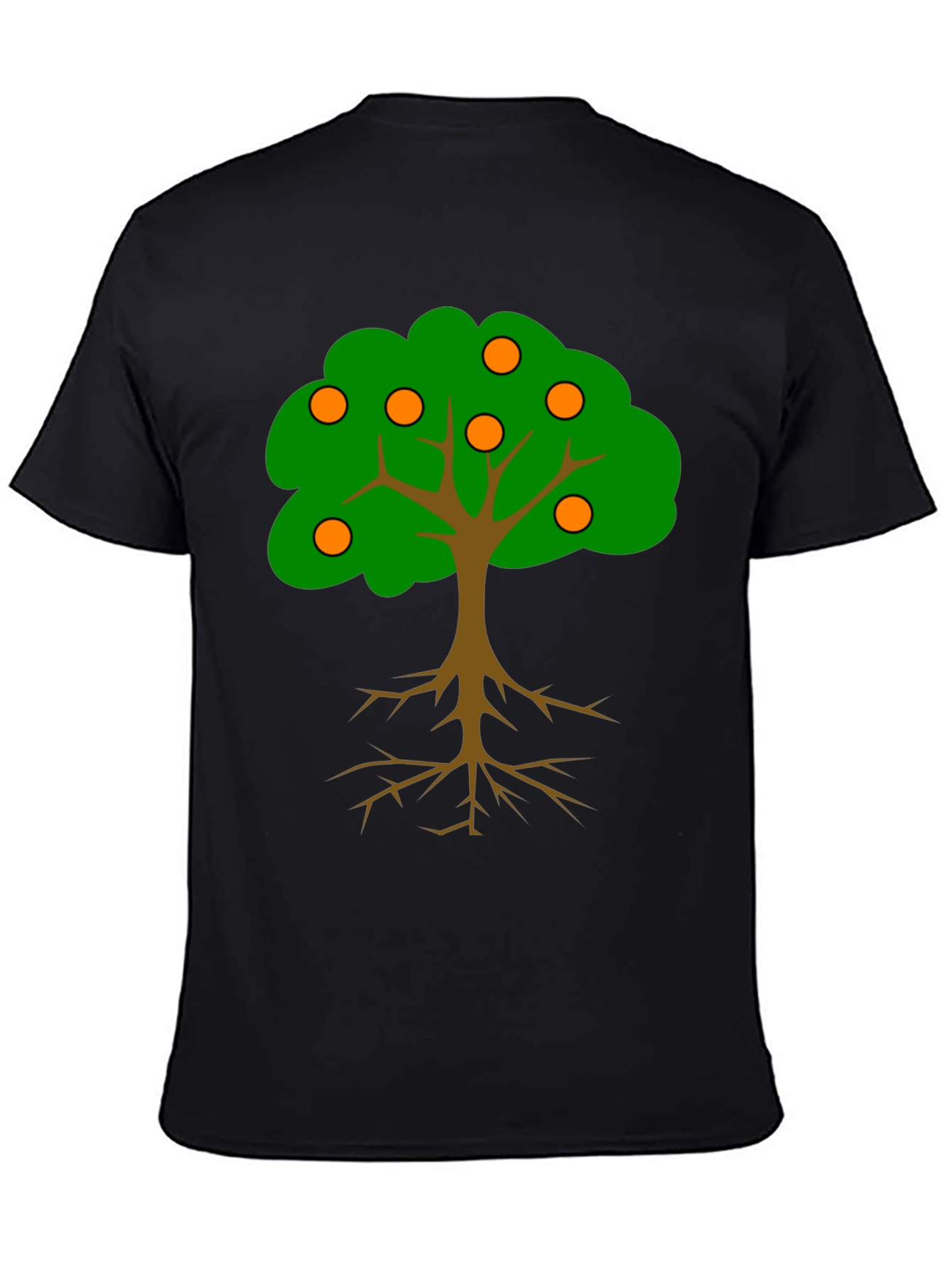 Cartoon Orange Tree Black T-Shirt