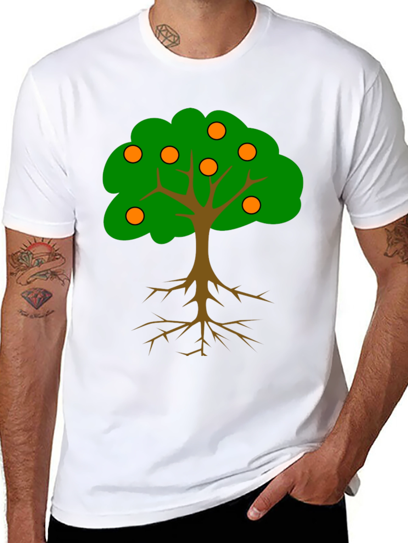 Cartoon Orange Tree Black T-Shirt