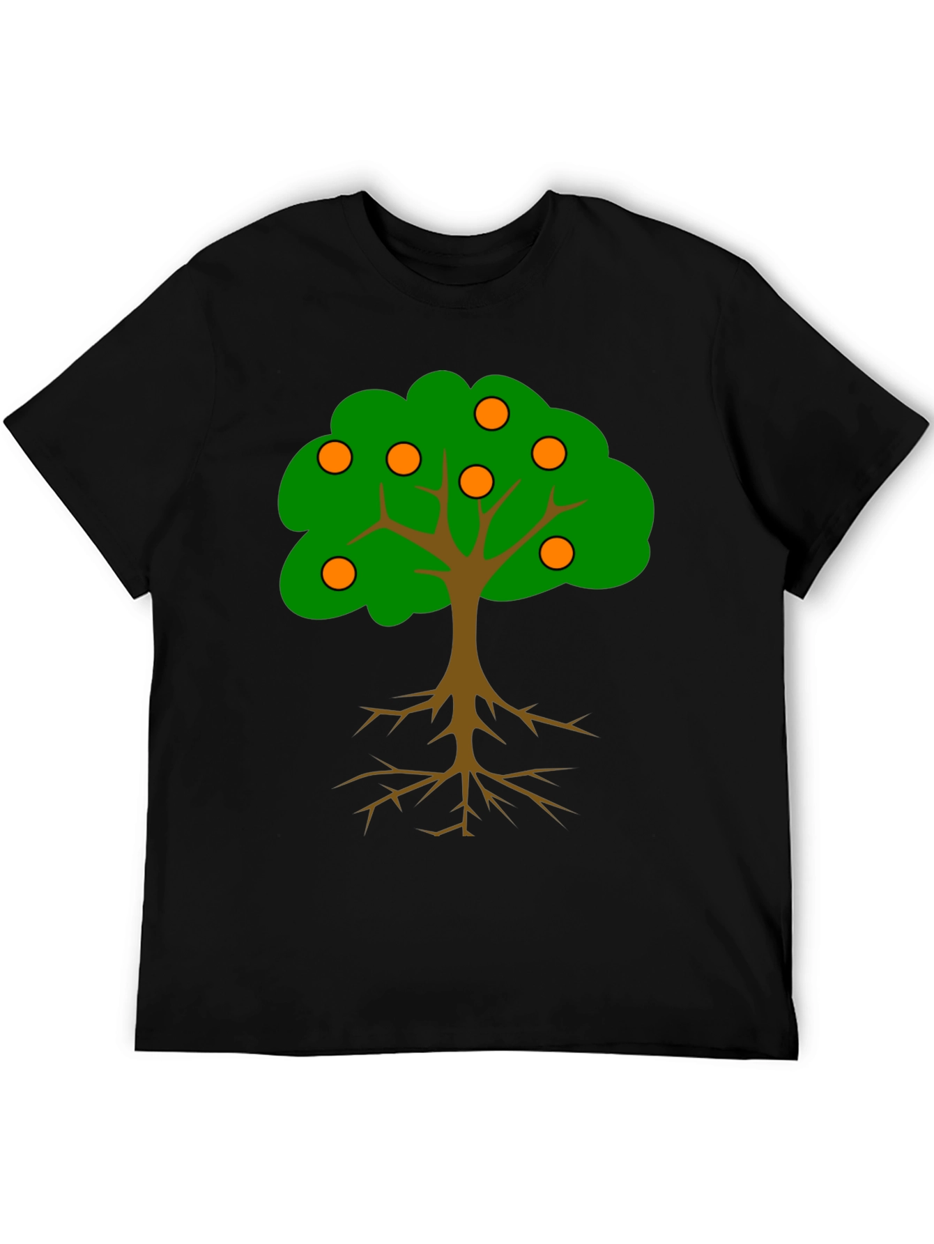 Cartoon Orange Tree Black T-Shirt