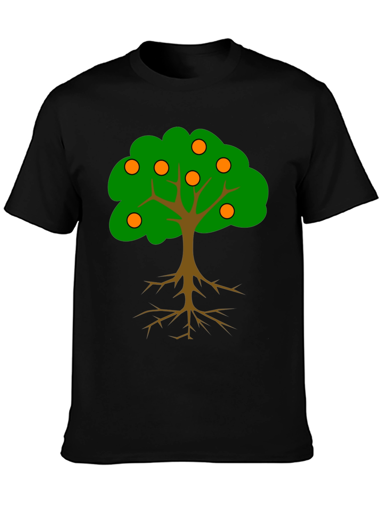 Cartoon Orange Tree Black T-Shirt