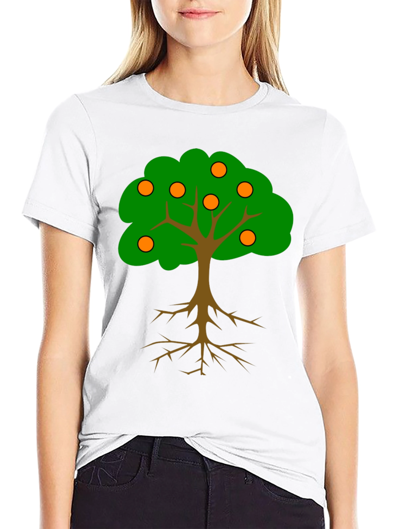 Cartoon Orange Tree Black T-Shirt