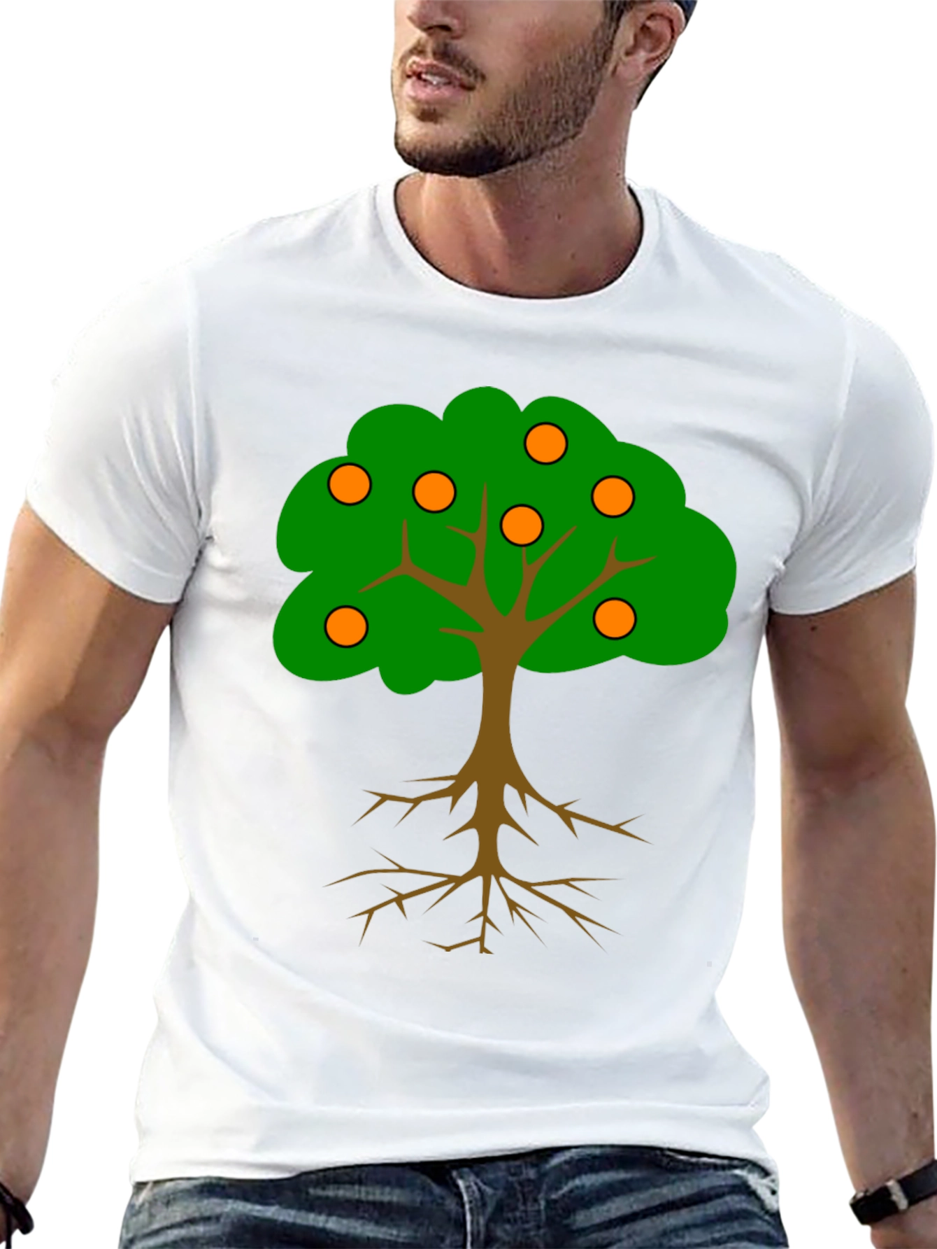 Cartoon Orange Tree Black T-Shirt
