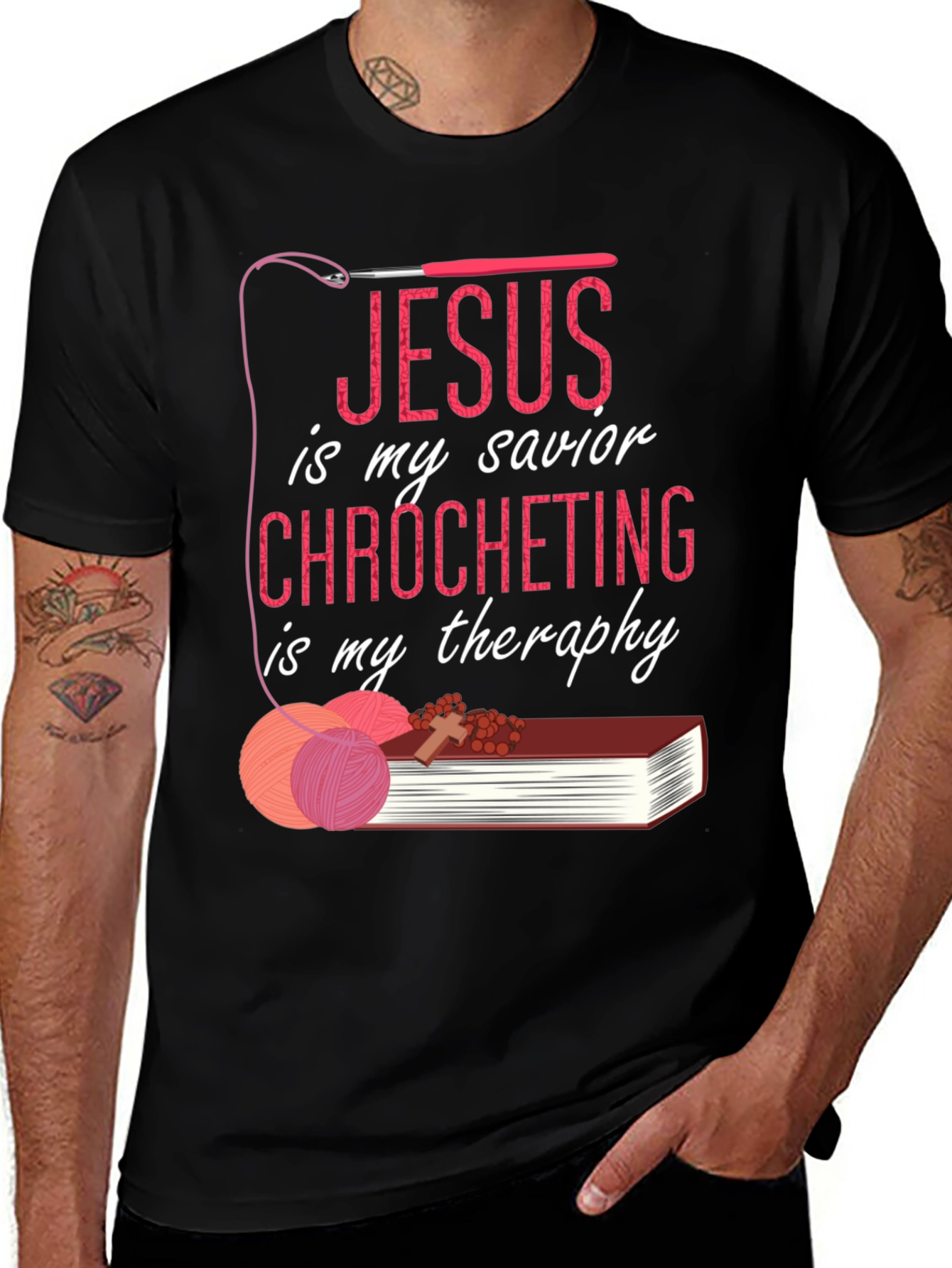 Jesus Crochet Therapy Graphic T-Shirt