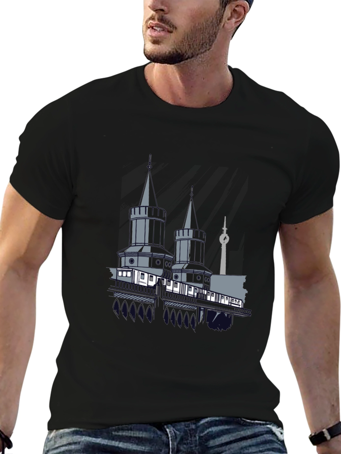 Berlin Towers Graphic Tee - Black Cotton Casual Shirt