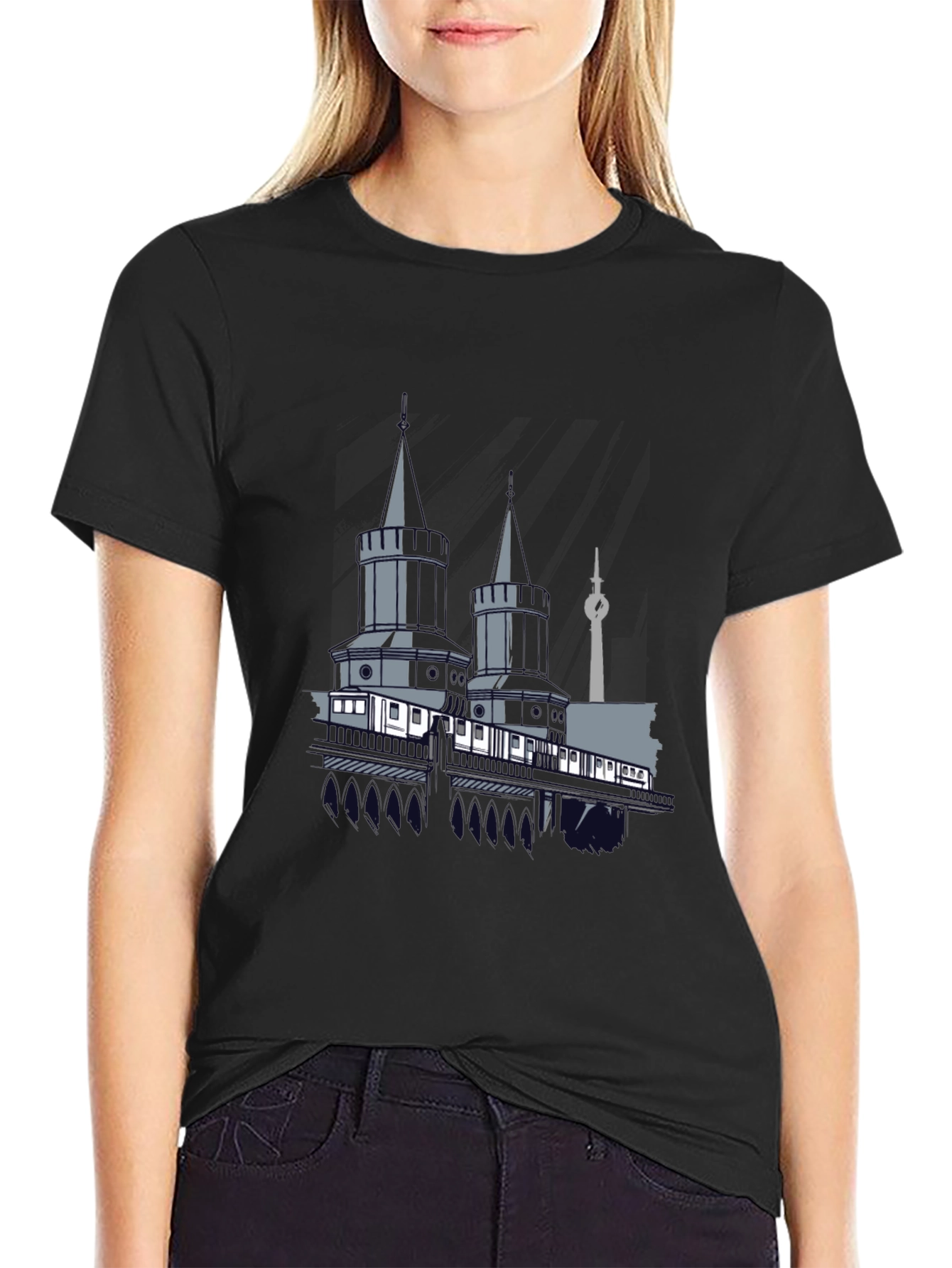 Berlin Towers Graphic Tee - Black Cotton Casual Shirt