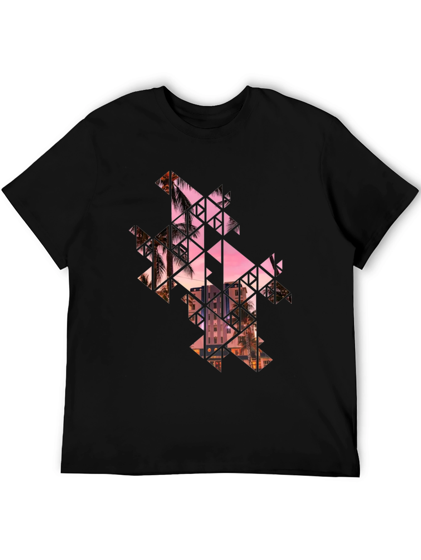 Geometric Palm Tree Graphic Black T-Shirt