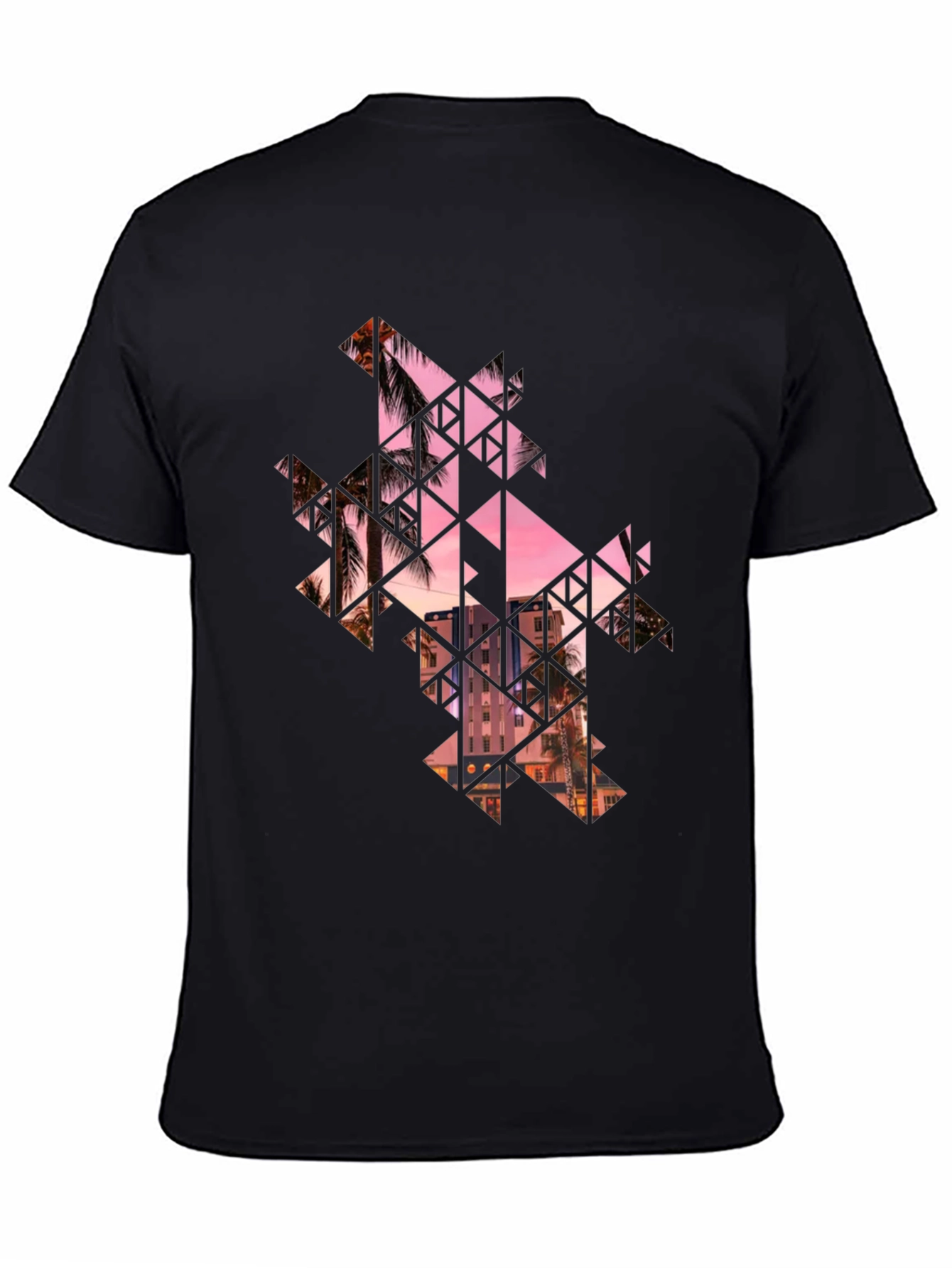 Geometric Palm Tree Graphic Black T-Shirt