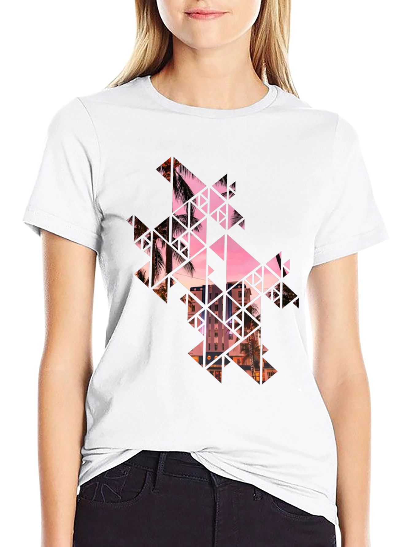 Geometric Palm Tree Graphic Black T-Shirt