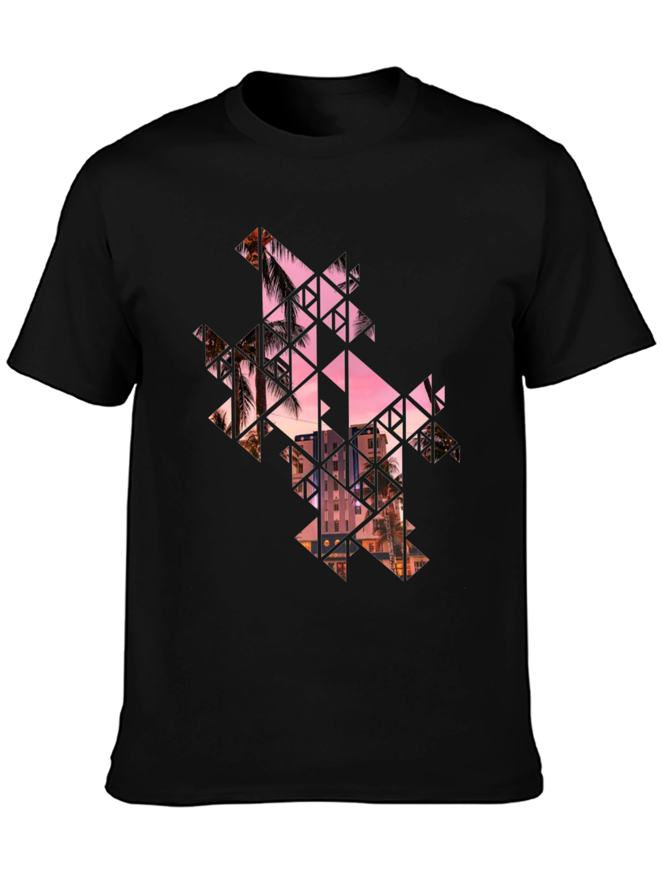 Geometric Palm Tree Graphic Black T-Shirt