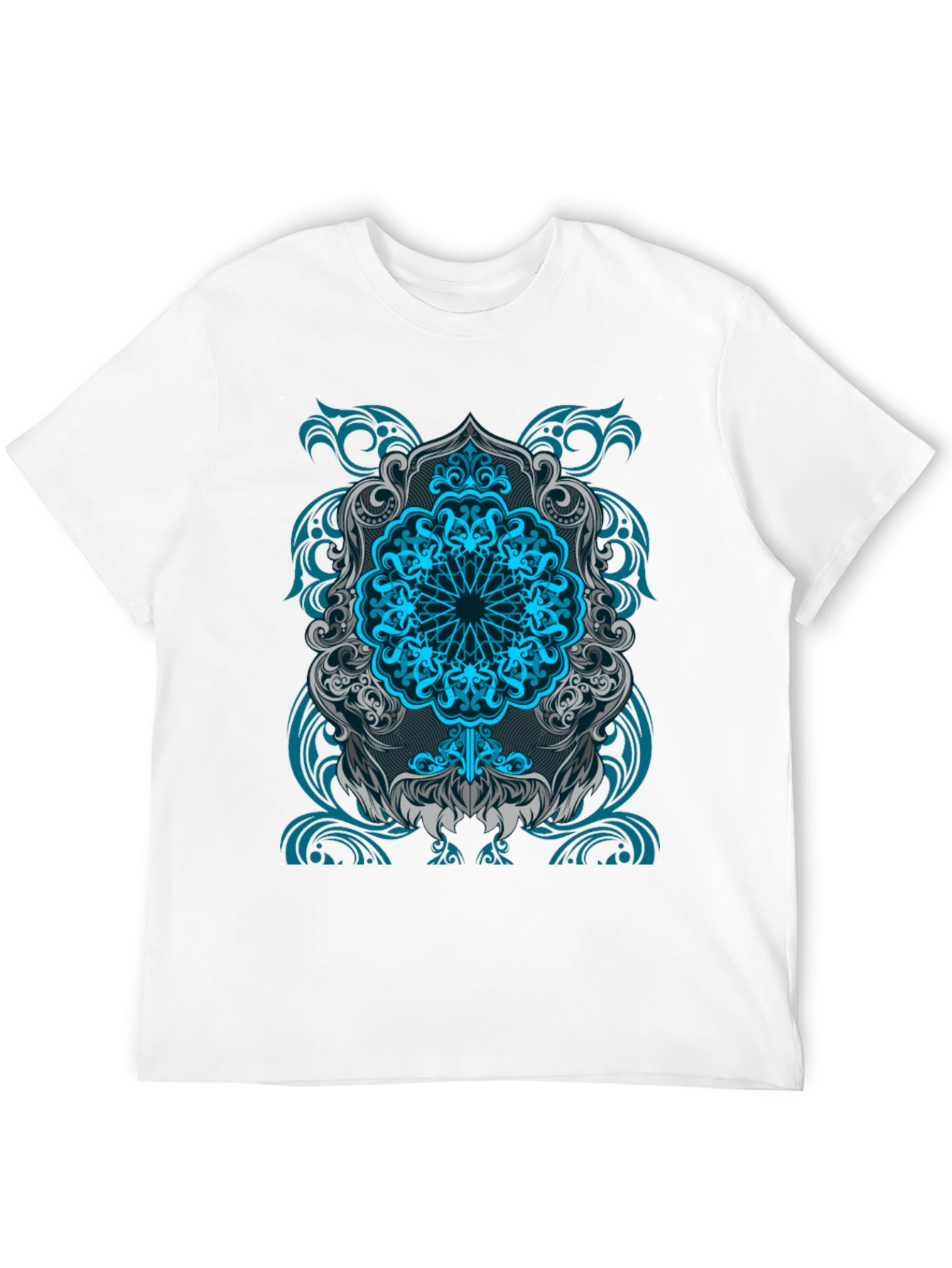 Blue Mandala Graphic Print Black T-Shirt