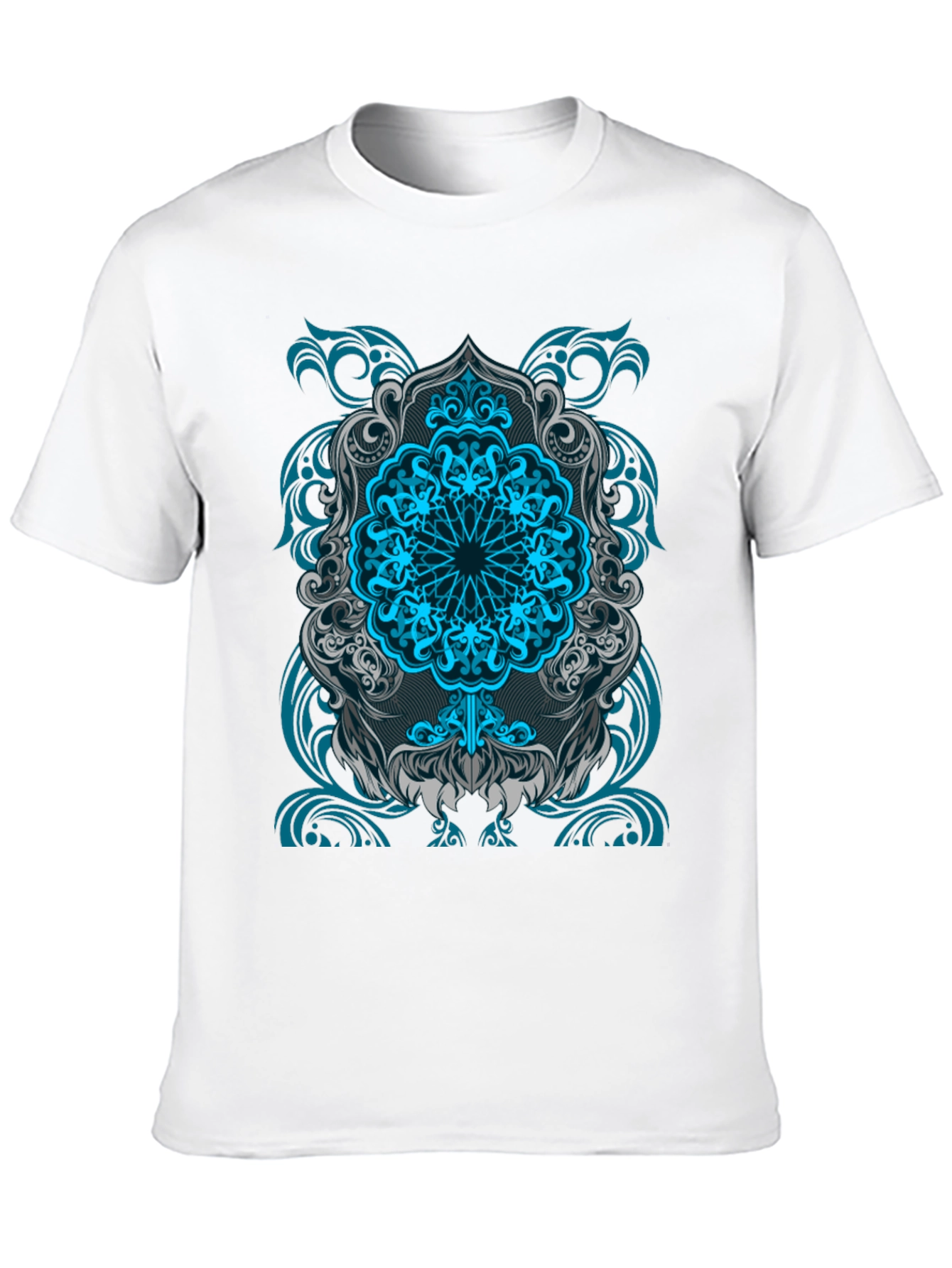 Blue Mandala Graphic Print Black T-Shirt