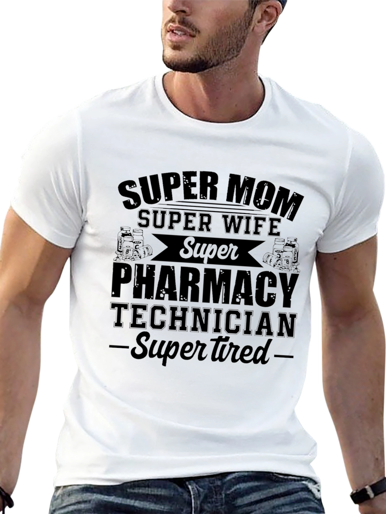 Super Mom Pharmacy Tech - Black T-Shirt