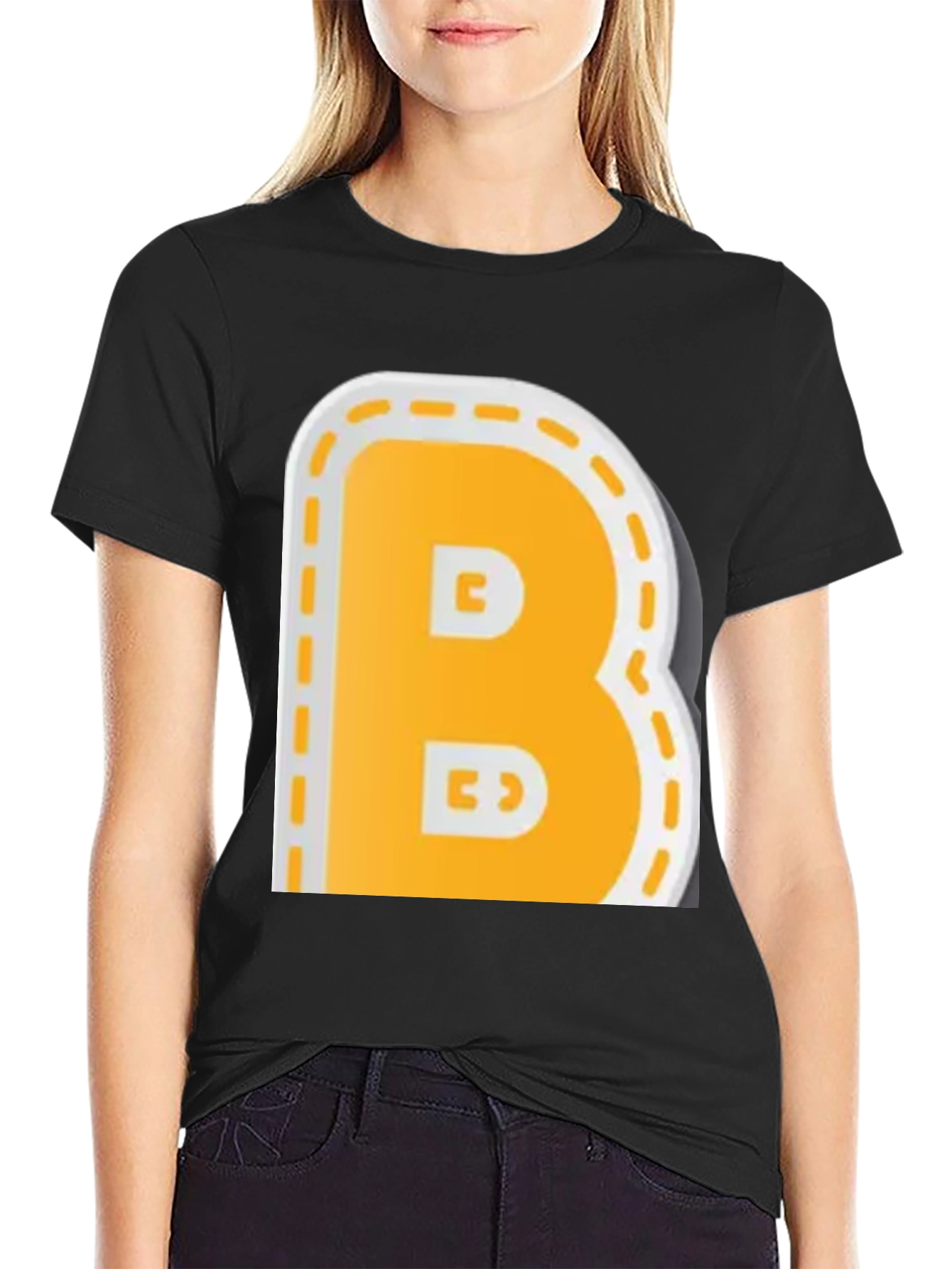 Letter B Graphic T-Shirt - Casual Black Tee
