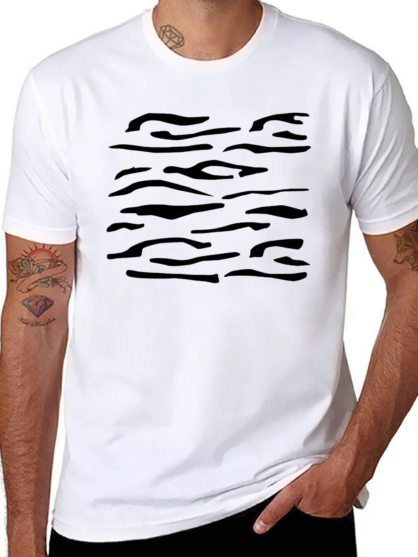 Black Tiger Stripe Print Crew Neck T-Shirt