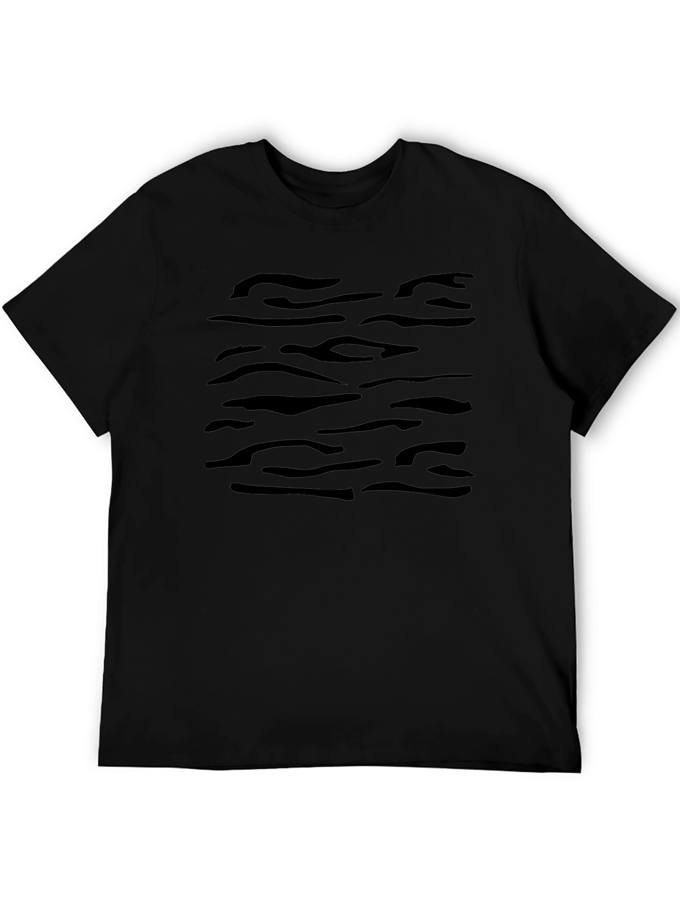 Black Tiger Stripe Print Crew Neck T-Shirt