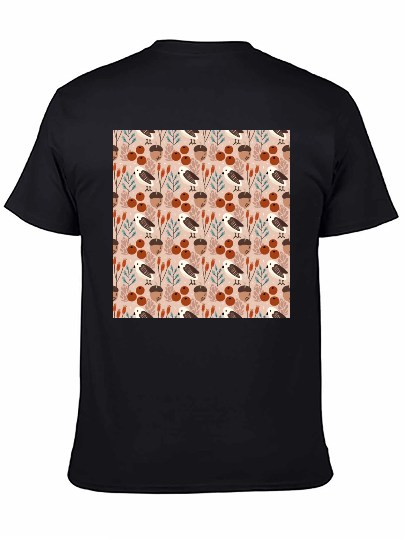 Autumnal Bird and Acorn Pattern T-Shirt