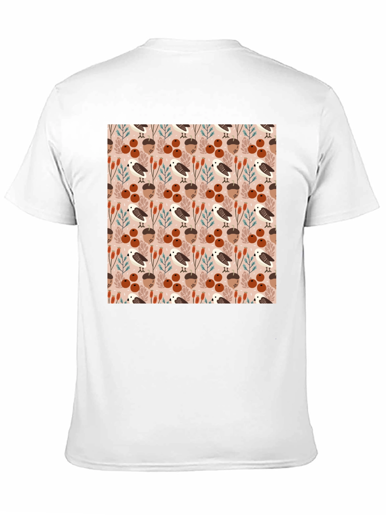 Autumnal Bird and Acorn Pattern T-Shirt