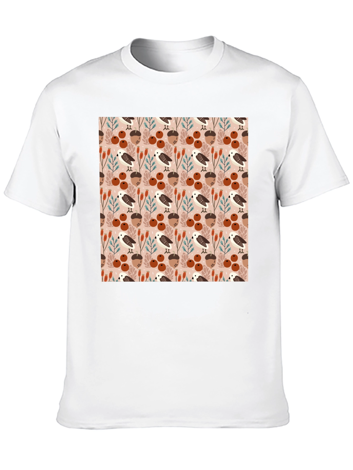 Autumnal Bird and Acorn Pattern T-Shirt