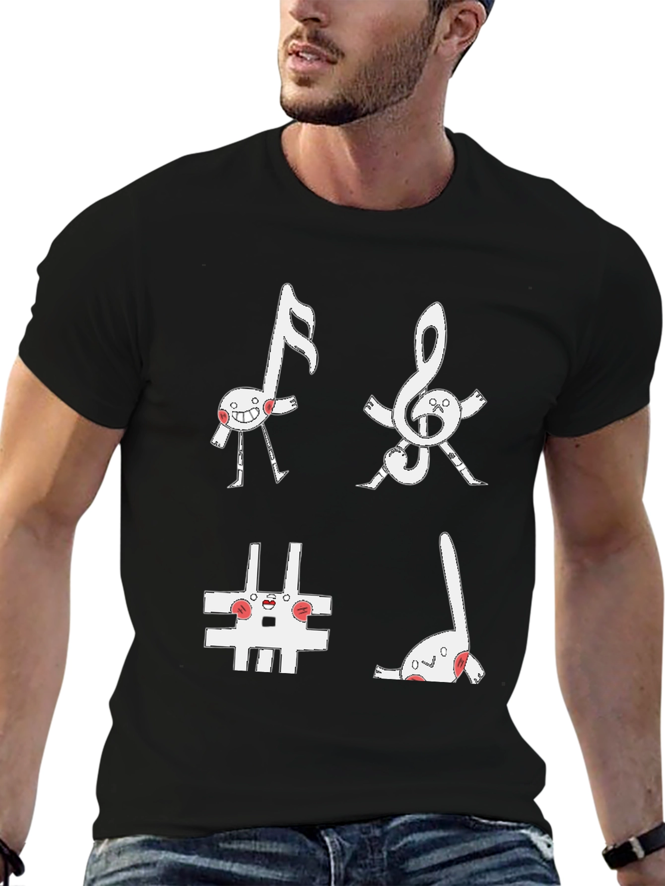 Musical Note Character Black T-Shirt