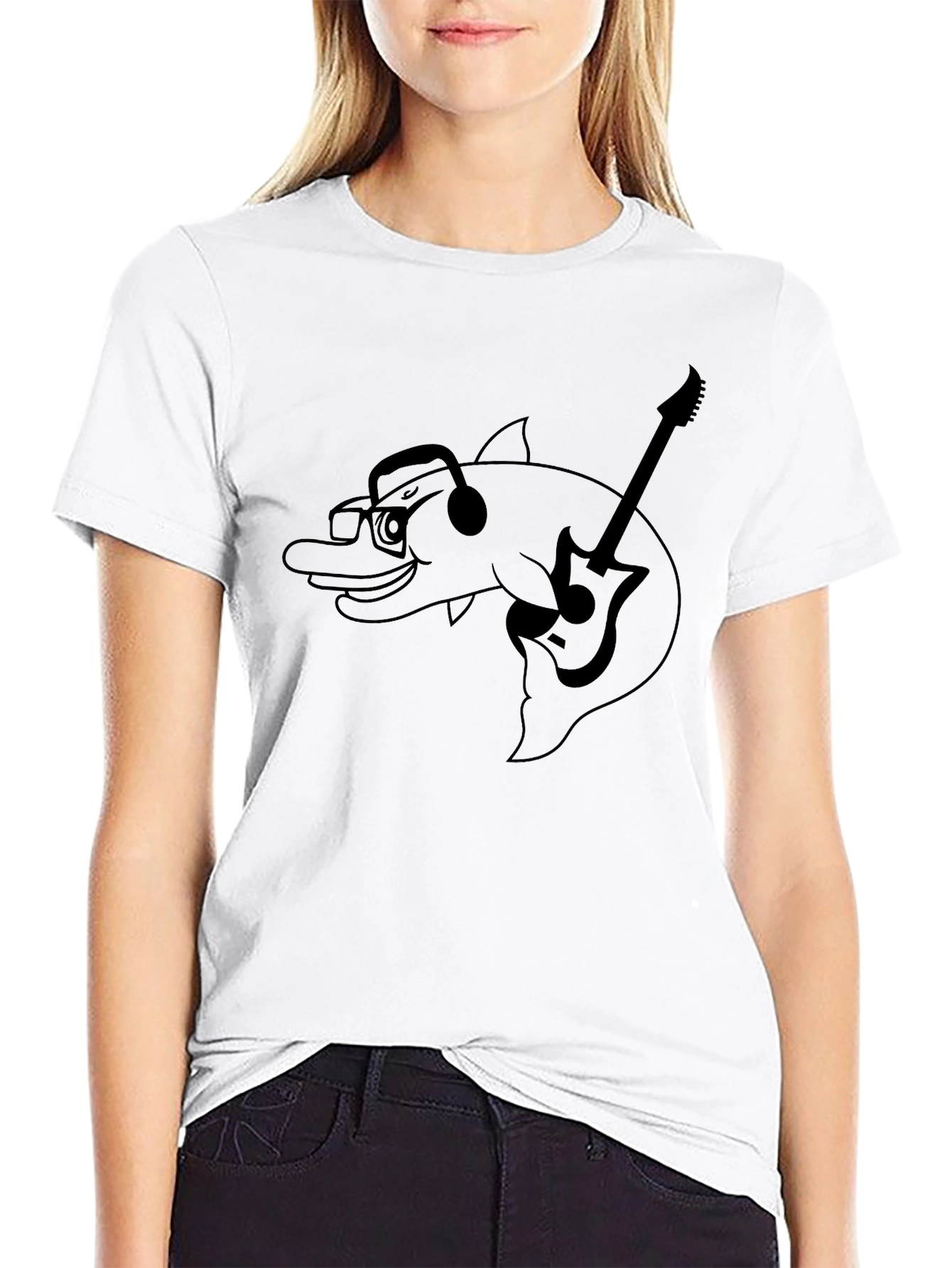 Cool Dolphin Guitarist Graphic Tee