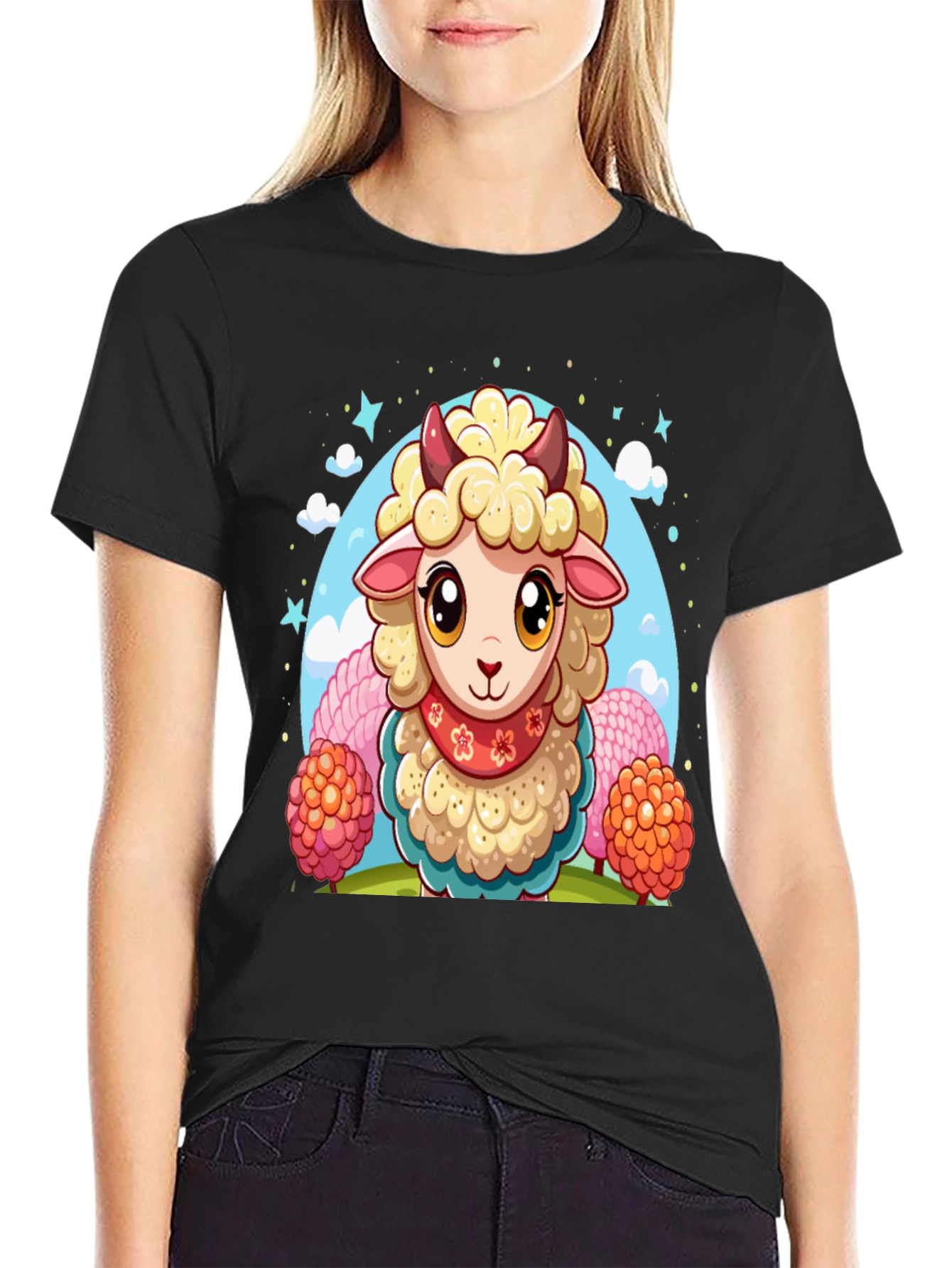 Cute Sheep Cartoon Graphic Tee