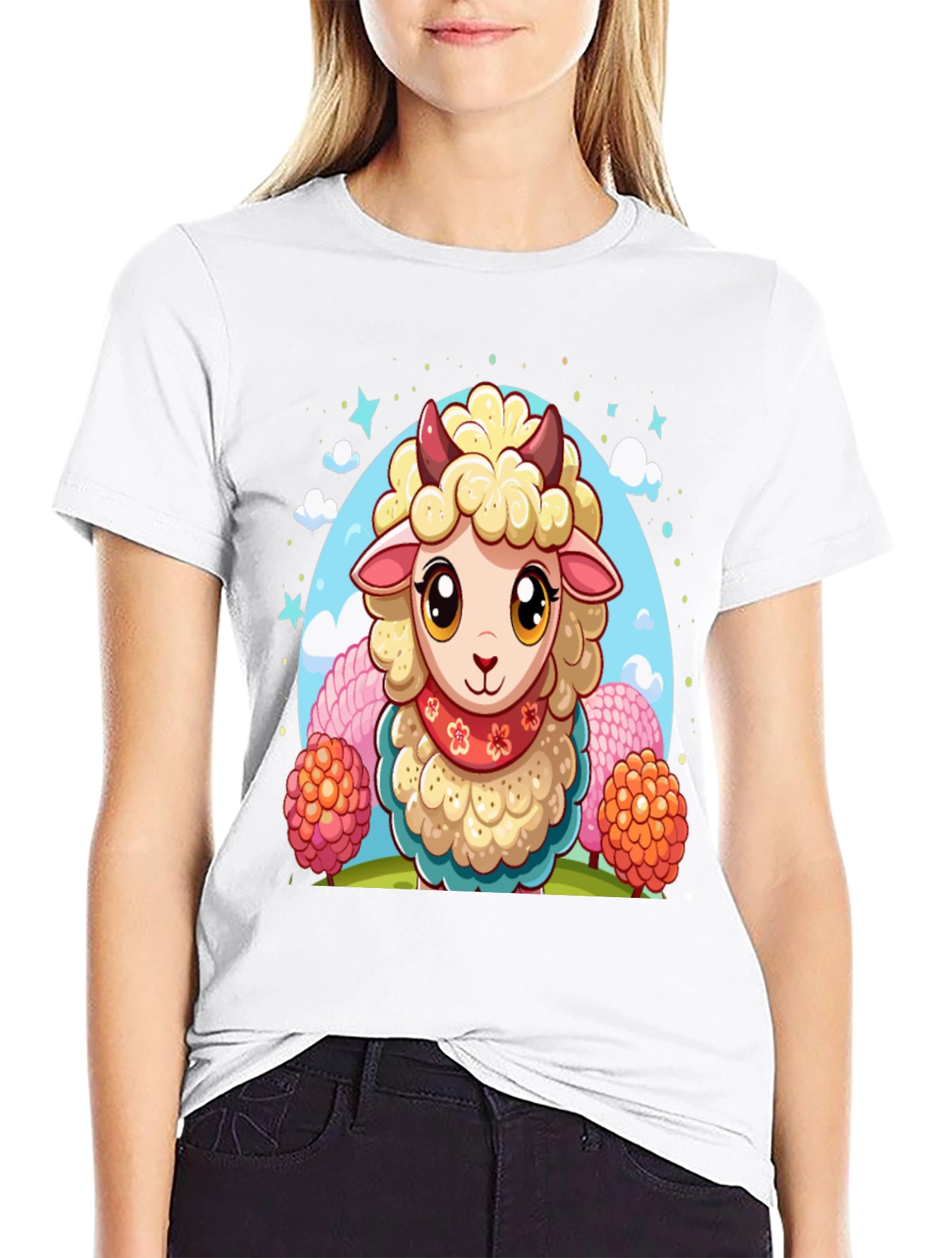 Cute Sheep Cartoon Graphic Tee
