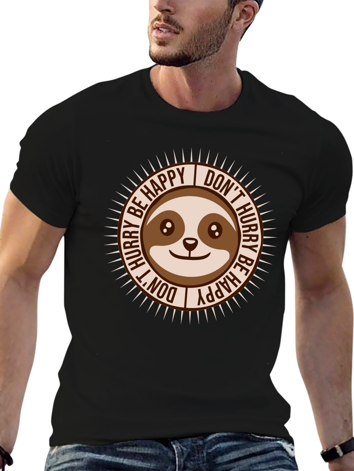 Sloth Dont Hurry Be Happy Graphic T-Shirt