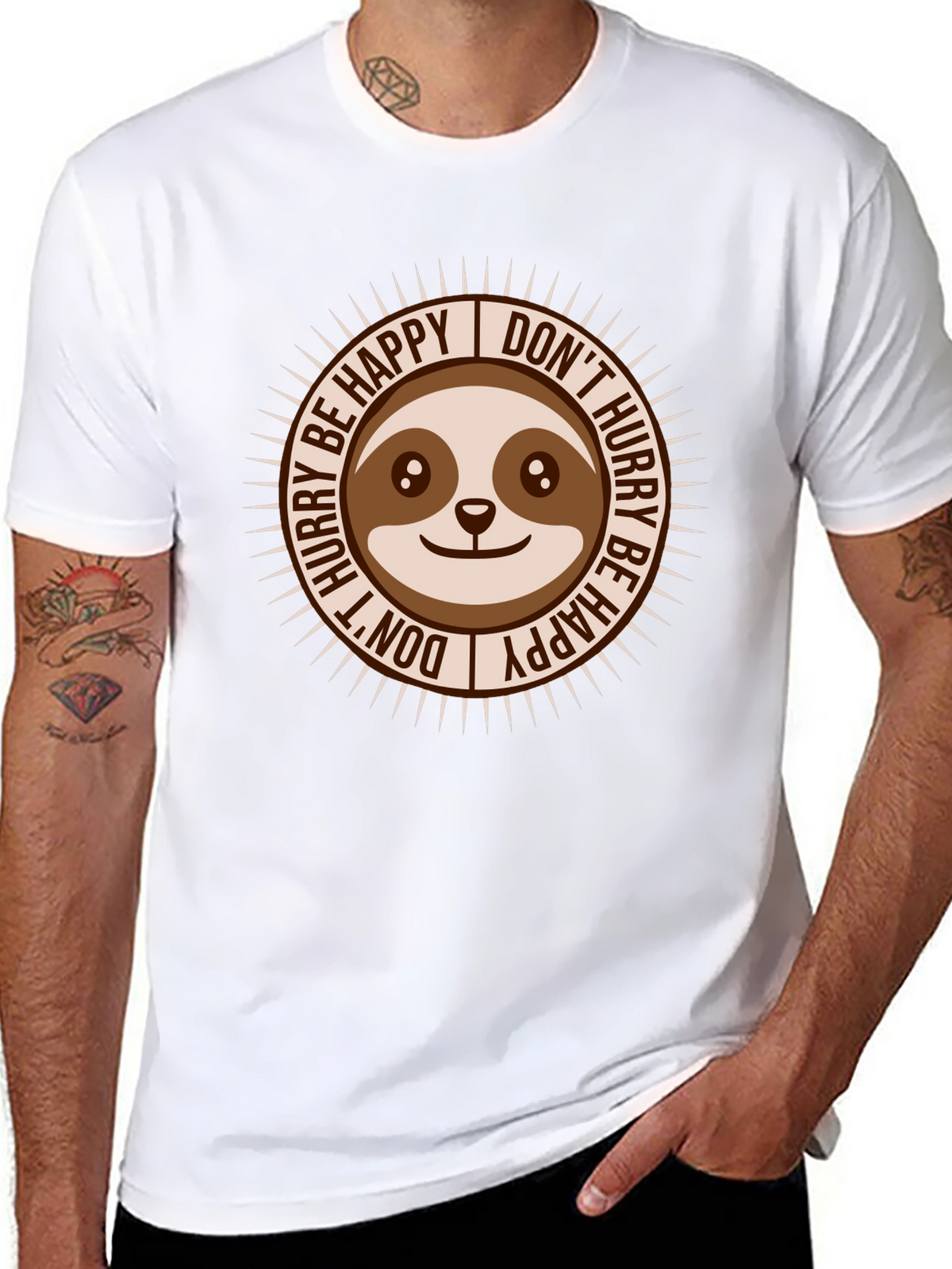 Sloth Dont Hurry Be Happy Graphic T-Shirt