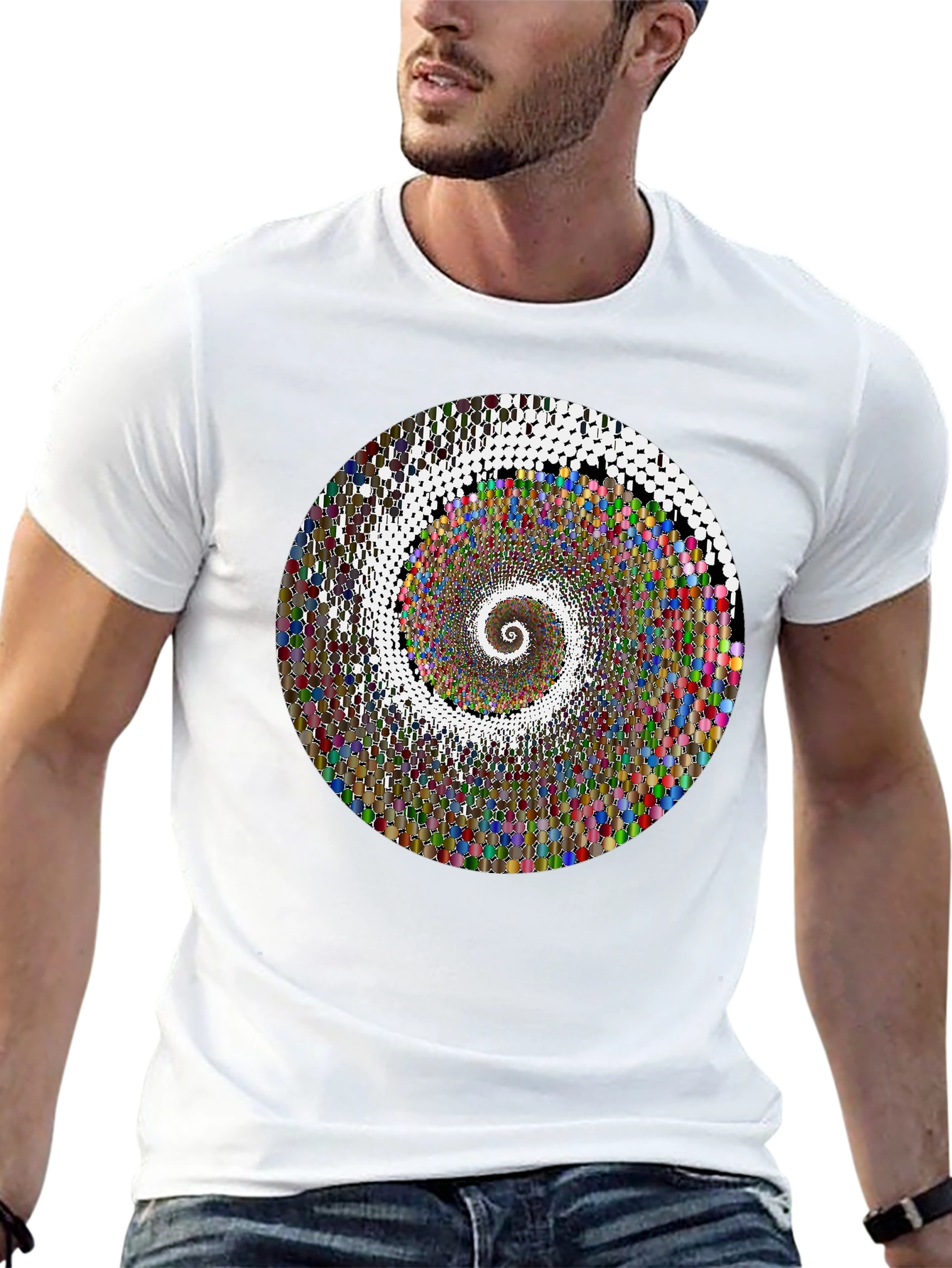 Hypnotic Spiral Graphic T-Shirt - Black Crew Neck Tee