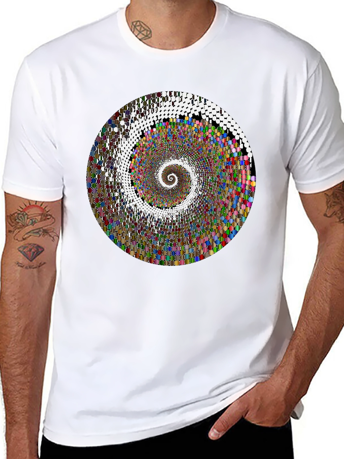 Hypnotic Spiral Graphic T-Shirt - Black Crew Neck Tee