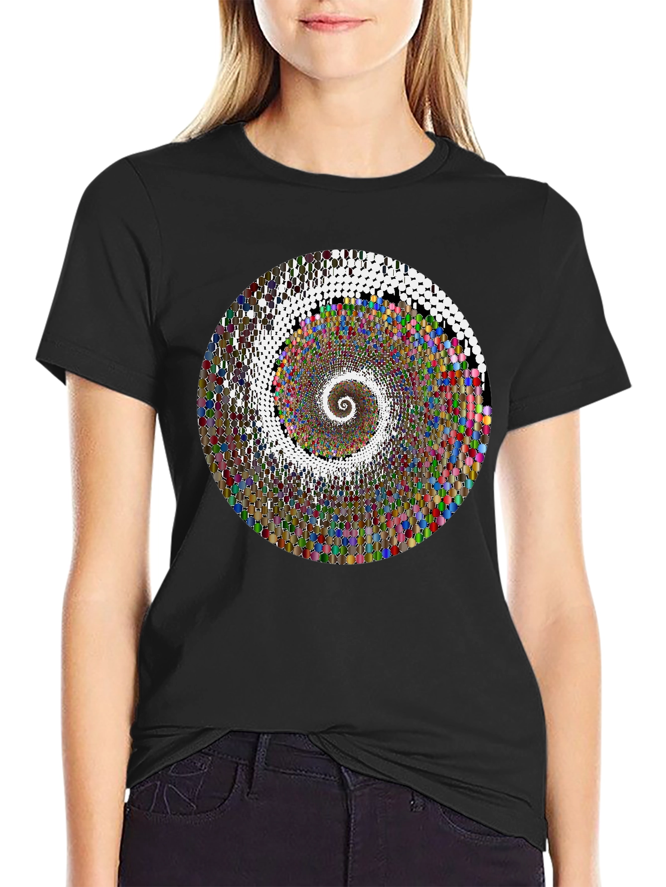 Hypnotic Spiral Graphic T-Shirt - Black Crew Neck Tee