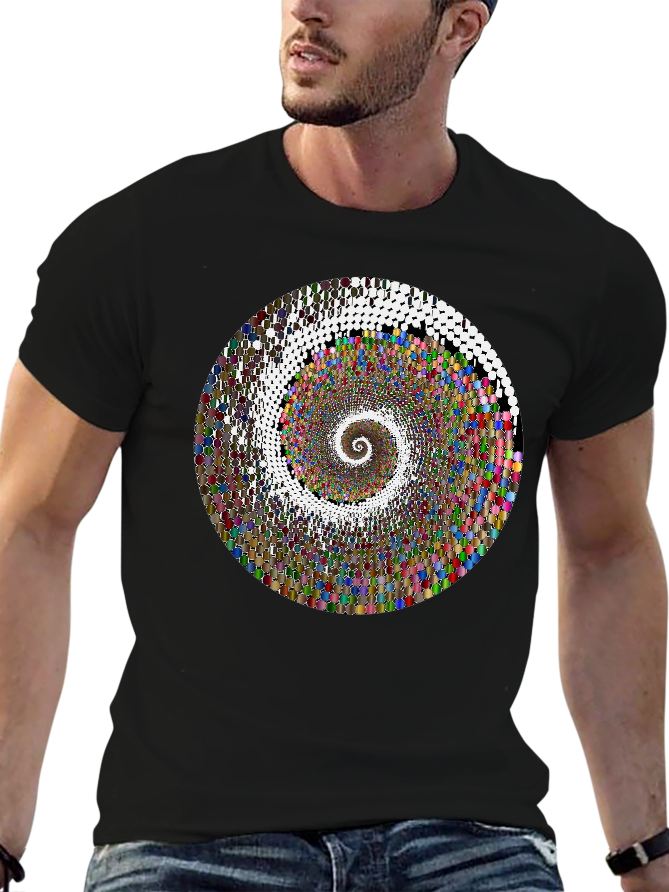 Hypnotic Spiral Graphic T-Shirt - Black Crew Neck Tee