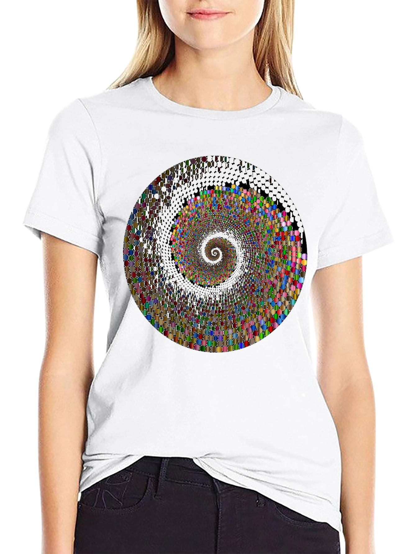 Hypnotic Spiral Graphic T-Shirt - Black Crew Neck Tee