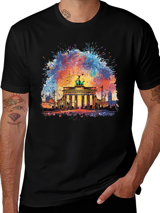 Berlin Brandenburg Gate Fireworks T-Shirt - Mens Graphic Tee
