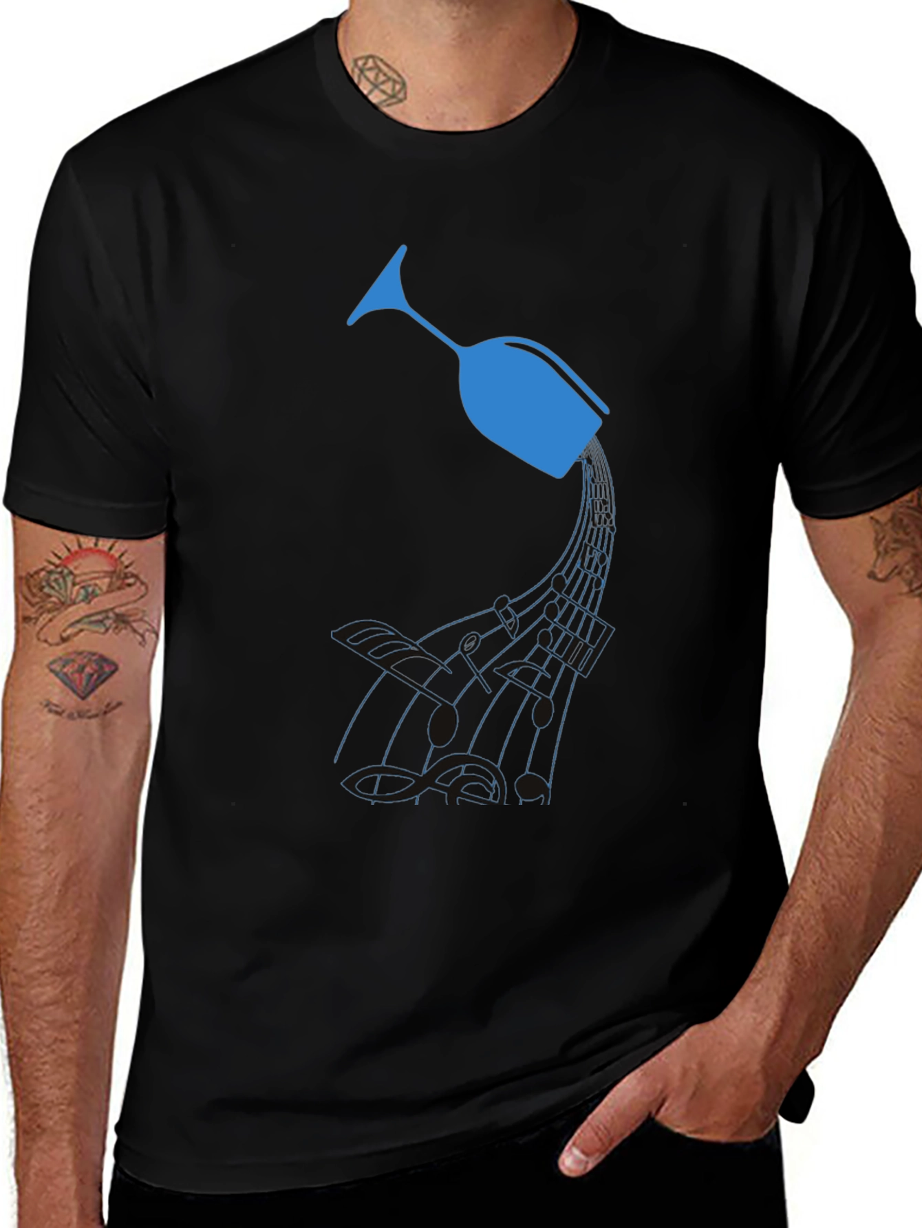 Wine Glass Graphic T-Shirt - Unique Music Design