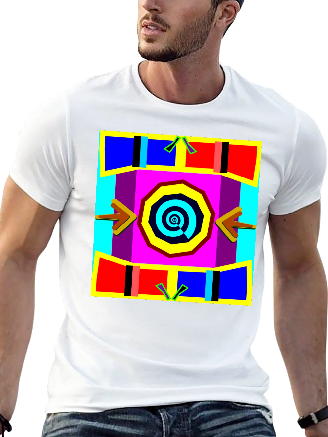 Abstract Geometric Graphic Print Black T-Shirt
