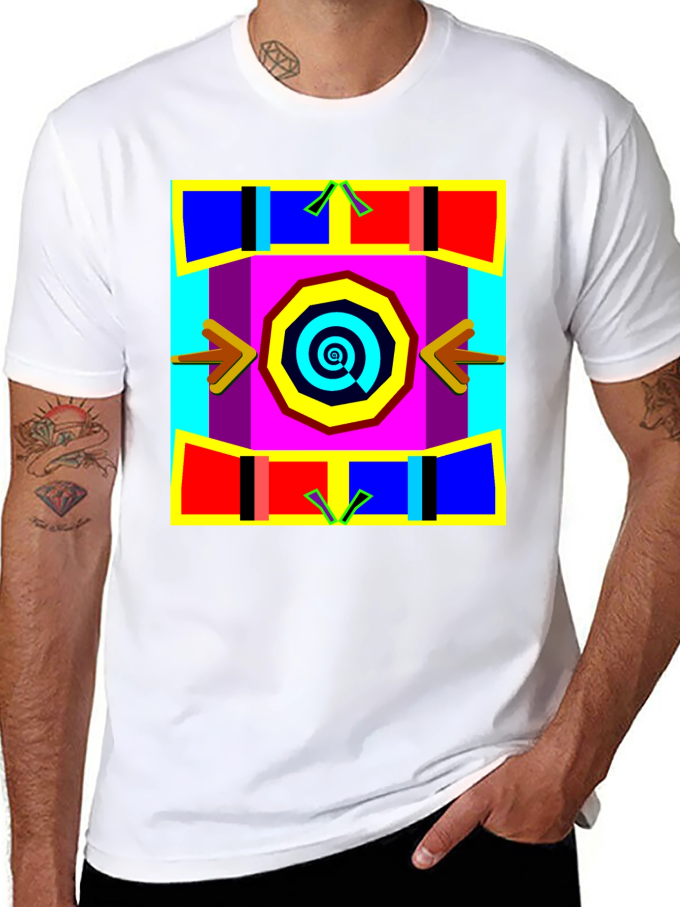 Abstract Geometric Graphic Print Black T-Shirt