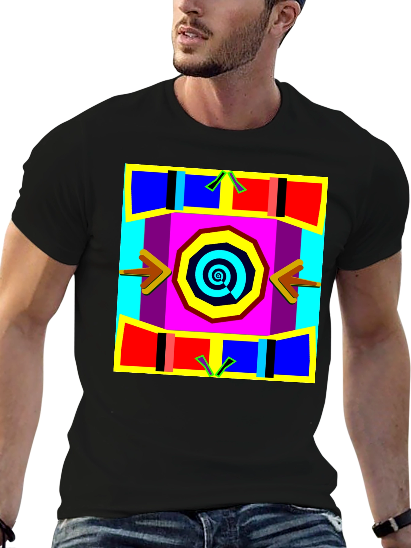 Abstract Geometric Graphic Print Black T-Shirt