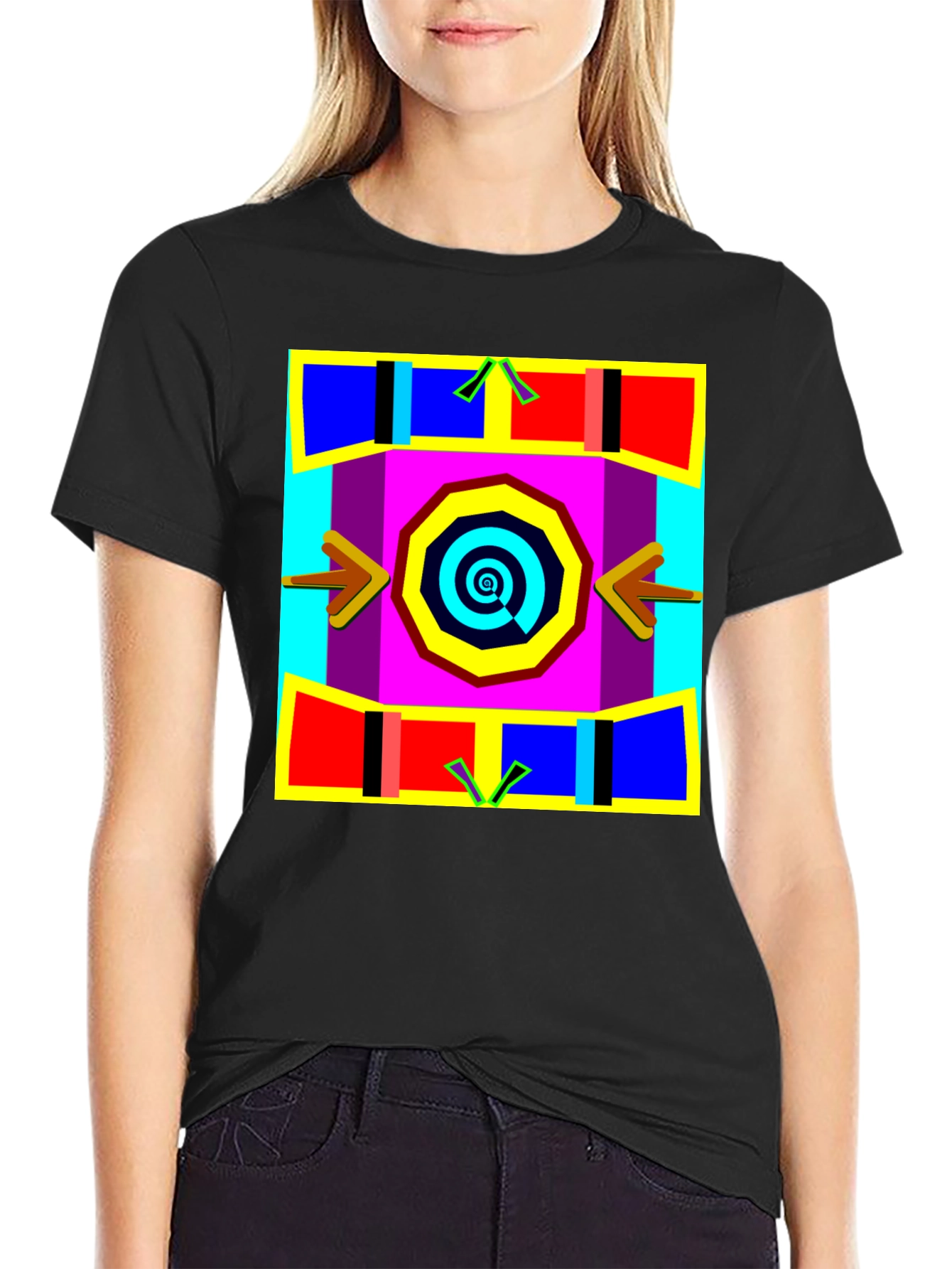 Abstract Geometric Graphic Print Black T-Shirt
