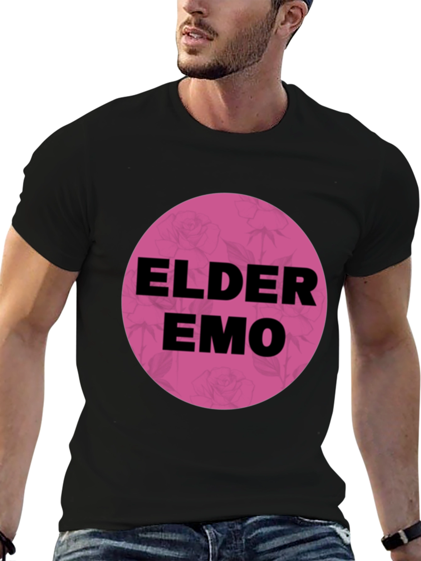 Elder Emo T-Shirt - Black Cotton Blend Graphic Tee