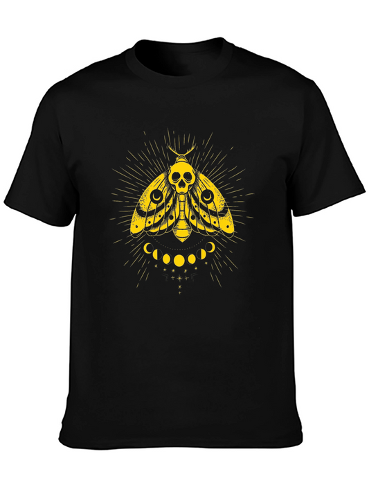 Moth Skull Graphic Tee - Black Cotton T-Shirt